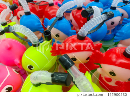 Playful Mermaid and Doll Shaped Plastic Bottles with Straws for Household Use Playful Mermaid and Doll Shaped Plastic Bottles with Straws for Household Use 135900280