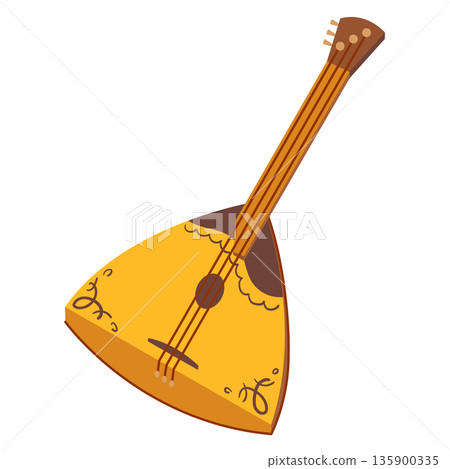Vector illustration of a balalaika. A classic Russian wooden musical instrument with a triangular body and three strings. A folk instrument for traditional music. Flat style. Vector illustration of a balalaika. A classic Russian wooden musical instrument with a triangular body and three strings. A folk instrument for traditional music. Flat style. 135900335