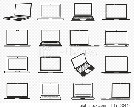 Laptop icons set. Laptop computers in different styles isolated on transparent background. Laptop icons set. Laptop computers in different styles isolated on transparent background. 135900444