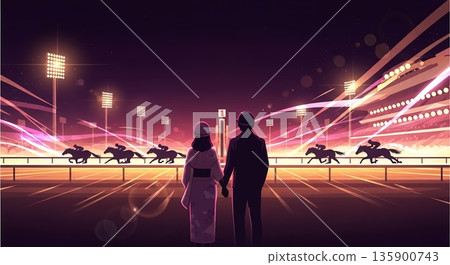 A dreamlike moment, hands clasped together and the night sky racing 135900743