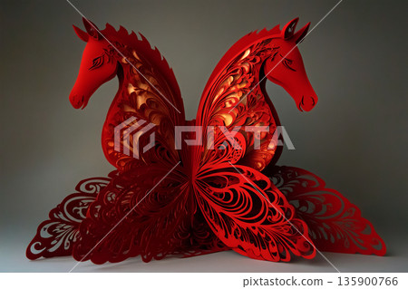 Ornamental Red Horse Pair Chinese Zodiac Sculpture Ornamental Red Horse Pair Chinese Zodiac Sculpture 135900766