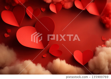 Red Hearts Above Soft Clouds Romantic Background Red Hearts Above Soft Clouds Romantic Background 135900769