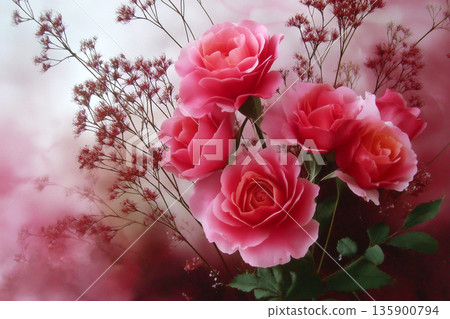Pink roses bouquet with soft dreamy background Pink roses bouquet with soft dreamy background 135900794