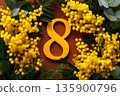 Mimosa wreath with decorative number eight 135900796