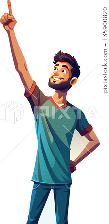 Young man pointing up with inspiration on his face 135900820