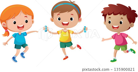 Happy children playing together, running and having fun 135900821
