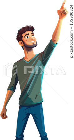 Young man pointing up with his finger smiling Young man pointing up with his finger smiling 135900824