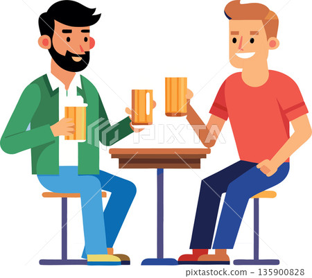 Two friends toasting while having drinks at a bar table 135900828