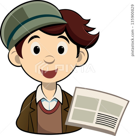 Young boy showing a blank newspaper template 135900829