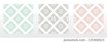 Wallpapers in the style of Baroque.. Set of colored floral ornaments. Seamless vector backgrounds Graphic patterns for fabric, wallpaper, packaging. Ornate Damask flower illustration 135900923