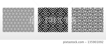Geometric set of seamless black and gray patterns. Simple vector graphics Geometric set of seamless black and gray patterns. Simple vector graphics 135901092
