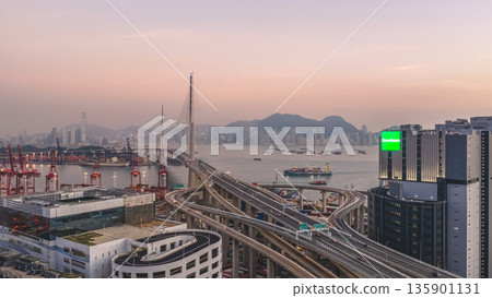 Jan 10 2026 Night Lights Illuminate Stonecutters Bridge Spanning Victoria Harbour Jan 10 2026 Night Lights Illuminate Stonecutters Bridge Spanning Victoria Harbour 135901131