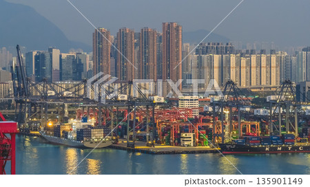 Jan 10 2026 Night Lights Illuminate Tsing Yi Container Port And Harbor Jan 10 2026 Night Lights Illuminate Tsing Yi Container Port And Harbor 135901149