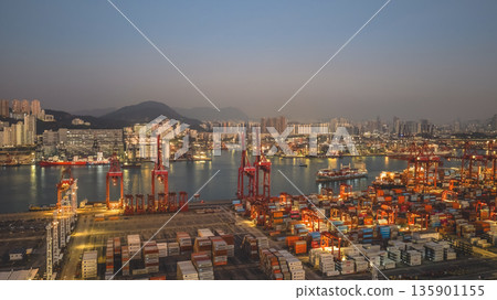 Jan 10 2026 Night Lights Illuminate Tsing Yi Container Port And Harbor 135901155
