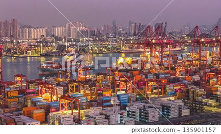 Jan 10 2026 Night Lights Illuminate Tsing Yi Container Port And Harbor 135901157