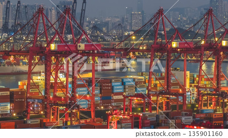 Jan 10 2026 Night Lights Illuminate Tsing Yi Container Port And Harbor Jan 10 2026 Night Lights Illuminate Tsing Yi Container Port And Harbor 135901160