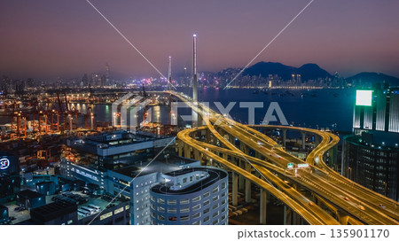Jan 10 2026 Night Lights Illuminate Stonecutters Bridge Spanning Victoria Harbour 135901170