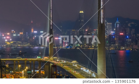 Jan 10 2026 Night Lights Illuminate Stonecutters Bridge Spanning Victoria Harbour 135901176