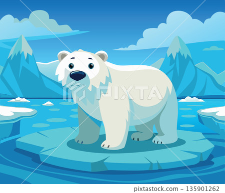 Polar bear standing on ice floe in arctic landscape Polar bear standing on ice floe in arctic landscape 135901262