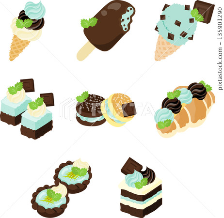這是一套以清爽的薄荷色和濃鬱的巧克力為主題的巧克力薄荷糖果插畫,您可以盡情欣賞。 這是一套以清爽的薄荷色和濃鬱的巧克力為主題的巧克力薄荷糖果插畫,您可以盡情欣賞。 135901290