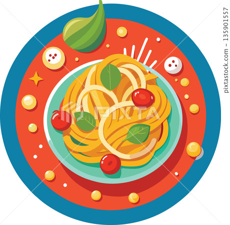 Durum wheat pasta dish spaghetti with cherry tomatoes and basil 135901557