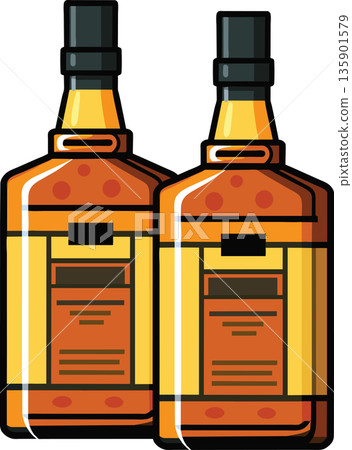 Two bottles of alcohol displaying blank labels for branding Two bottles of alcohol displaying blank labels for branding 135901579