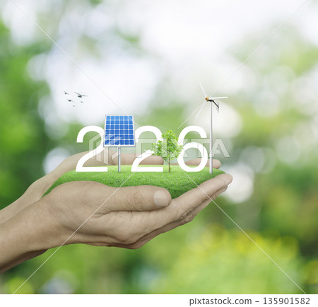 Happy new year 2026 ecology and saving energy concept Happy new year 2026 ecology and saving energy concept 135901582