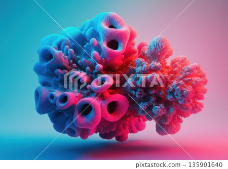 Vibrant coral reef structure in stunning blue and pink hues 135901640
