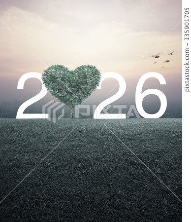 Happy new year 2026 and Valentines day concept Happy new year 2026 and Valentines day concept 135901705