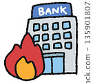 Hand drawn illustration of a bank burning on fire 135901807