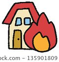 Hand drawn illustration of a house burning on fire 135901809