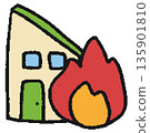 Hand drawn illustration of a house burning on fire 135901810