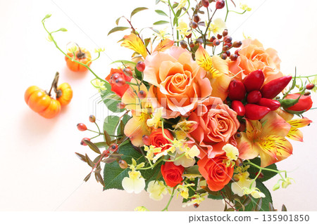 Orange rose bouquet Autumn image 135901850