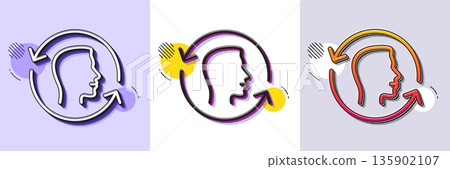 Face scanning repeat line icon. Halftone dotted pattern. Gradient icon with grain shadow. Face id update sign. Head symbol. Line face id icon. Various designs. Vector 135902107