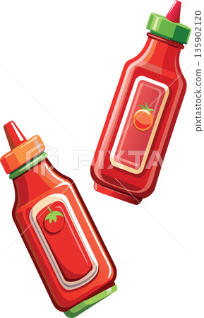 Red ketchup bottle with green 135902120