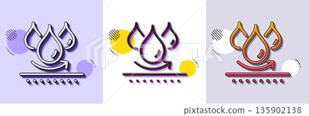 Waterproof line icon. Halftone dotted pattern. Gradient icon with grain shadow. Water resistant sign. Drop protection symbol. Line waterproof icon. Various designs. Vector 135902138