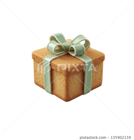 逼真的禮物形狀糖霜餅乾插圖，透明背景 PNG 格式 - 薄荷綠 x 白色 135902139