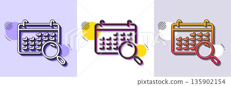 Search calendar line icon. Halftone dotted pattern. Gradient icon with grain shadow. Find date sign. Magnify glass. Line search calendar icon. Various designs. Vector Search calendar line icon. Halftone dotted pattern. Gradient icon with grain shadow. Find date sign. Magnify glass. Line search calendar icon. Various designs. Vector 135902154