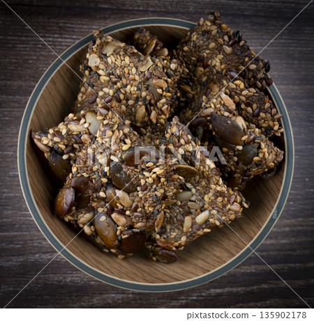Healthy Pumpkin Seeds Cookies Crackers Isolated, Healthy Cereal Crackers, Homemade Pumpkin Seed 135902178