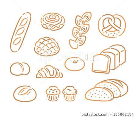 Outline illustrations of various breads Outline illustrations of various breads 135902194