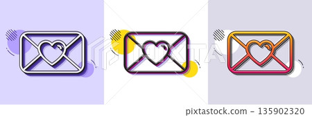 Valentines day mail line icon. Halftone dotted pattern. Gradient icon with grain shadow. Love letter symbol. Heart sign. Line valentine icon. Various designs. Vector 135902320