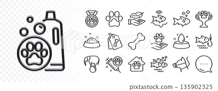 Dog paw, Fish and Dog leash line icons for web app. Glare of light effect. Message icon. Pack of Pet shelter, Elephant on ball, Fish school pictogram icons. Vector Dog paw, Fish and Dog leash line icons for web app. Glare of light effect. Message icon. Pack of Pet shelter, Elephant on ball, Fish school pictogram icons. Vector 135902325