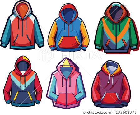MobileFour colorful hoodies showing different styles and designs 135902375