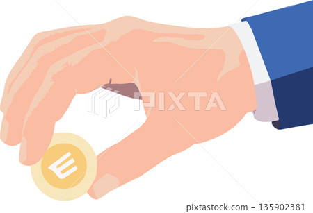 Hand holding golden coin illustration 135902381