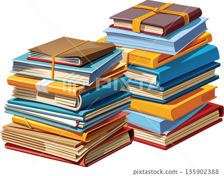 Pile of old paper magazines isolated Pile of old paper magazines isolated 135902388