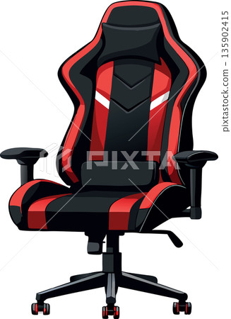 Red and black gaming chair standing on white background 135902415