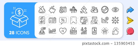 Loyalty card, Piggy bank and Post package line icons. Interest rate, AI generate, Inflation icons. Pack of Financial diagram, Vip shopping, Cyber attack icon. Wallet, Audit, Hot sale pictogram. Vector 135903453