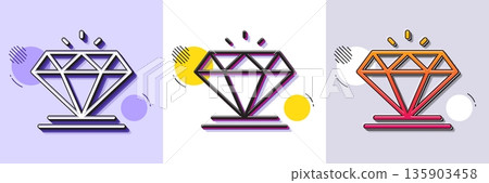Diamond line icon. Halftone dotted pattern. Gradient icon with grain shadow. Jewelry crystal or brilliant sign. Jewel treasure symbol. Line diamond icon. Various designs. Vector 135903458