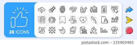 Phone wallet, Musical note and Technical documentation line icons. Interest rate, AI generate, Inflation icons. Pack of Business statistics, Histogram, Cloud protection icon. Vector 135903465