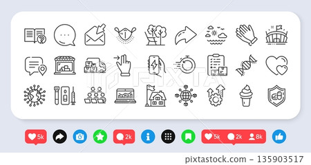 Logistics network, Charging app and Inventory checklist line icons pack. Social media: share, comment, like icons. Coronavirus, Touchscreen gesture, Help web icon. Vector Logistics network, Charging app and Inventory checklist line icons pack. Social media: share, comment, like icons. Coronavirus, Touchscreen gesture, Help web icon. Vector 135903517